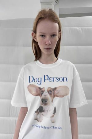 Casual Korean Style Cartoon Cat & Dog Print Short Sleeve T-Shirt for Women - Versatile Minimalist Pure Cotton Top