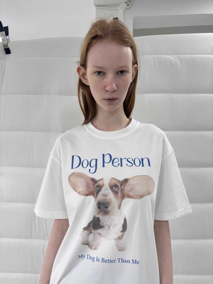 Casual Korean Style Cartoon Cat & Dog Print Short Sleeve T-Shirt for Women - Versatile Minimalist Pure Cotton Top Casual Korean Style Cartoon Cat & Dog Print Short Sleeve T-Shirt for Women - Versatile Minimalist Pure Cotton Top