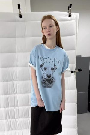 Casual Korean Style Cartoon Cat & Dog Print Short Sleeve T-Shirt for Women - Versatile Minimalist Pure Cotton Top