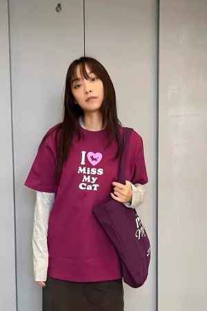 Casual Korean Style Dog Slogan Loose Fit Pure Cotton Short Sleeve T-Shirt for Women - Comfortable and Versatile Fashion