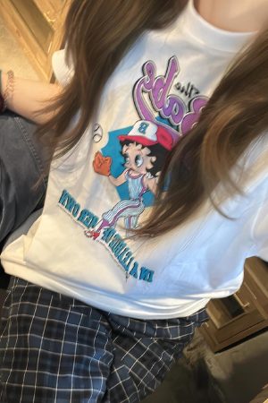 Casual Loose Fit Cartoon Print Short Sleeve T-Shirt for Summer - Versatile Pure Cotton Tee for Sweet Fun Style