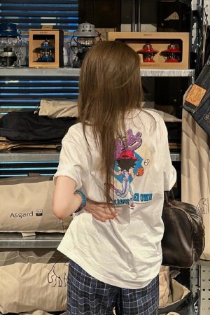 Casual Loose Fit Cartoon Print Short Sleeve T-Shirt for Summer - Versatile Pure Cotton Tee for Sweet Fun Style