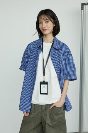 Casual Plaid Short Sleeve Shirt for Men and Women - Oversized Unisex Commuter Top, Perfect for 90s and Y2K Style