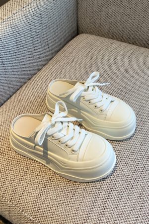 Casual Slip-On Thick-Soled White Slippers for Women - Sweet & Versatile 2025 Style Half-Drag Shoes