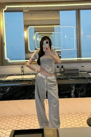Casual Summer Loose Elastic Drawstring Sweatpants for Women - Gray Sports Pants with Freedom and Laziness Level Design