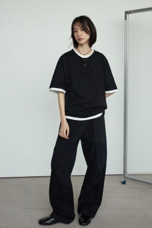 Casual Two-Piece Henley Short Sleeve T-Shirt for Men and Women - Simple Loose Fit, Unisex, Stylish Everyday Wear