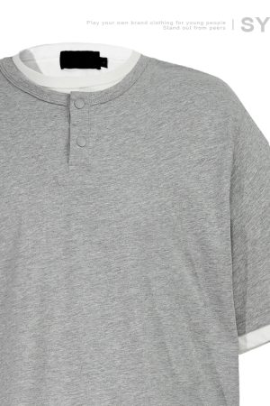 Casual Two-Piece Henley Short Sleeve T-Shirt for Men and Women - Simple Loose Fit, Unisex, Stylish Everyday Wear