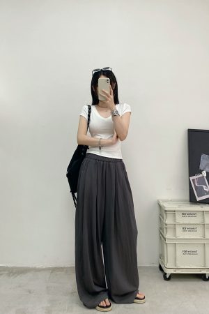 Casual Wide-Leg Pants in Water-Washed Faux Tencel - Soft, Heavy-Duty, Cool Feel, Lazy Tone Shambon Style