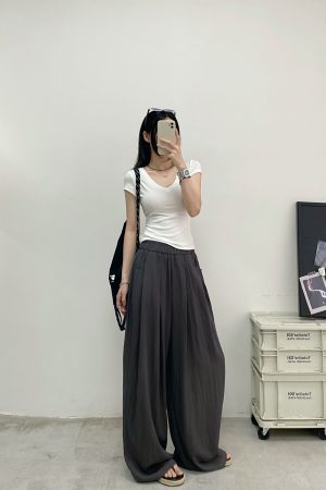 Casual Wide-Leg Pants in Water-Washed Faux Tencel - Soft, Heavy-Duty, Cool Feel, Lazy Tone Shambon Style