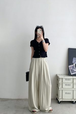 Casual Wide-Leg Pants in Water-Washed Faux Tencel - Soft, Heavy-Duty, Cool Feel, Lazy Tone Shambon Style