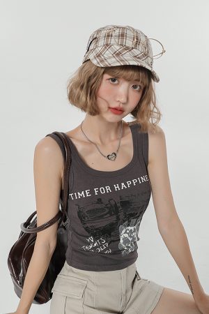 Cat Print Camisole for Women - Unique Summer Outerwear with Round Neck - Trendy Girly Style