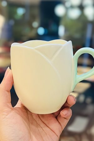 Ceramic Tulip-Shaped Coffee Cup with Saucer - Aesthetic Relief Design for Office and Home, Perfect Gift for Stylish Girls