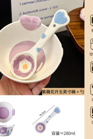 Charming 5-Inch Ceramic Rice Bowl for Girls, High-Quality Ice Cream Dessert Bowl, Sweet Soup Bowl for Everyday Use