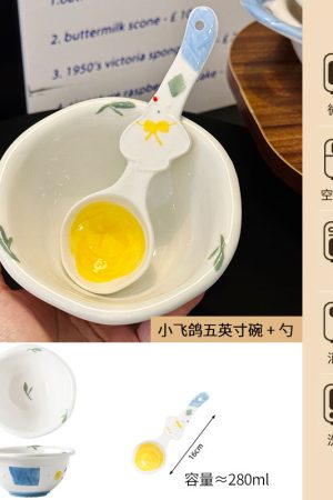 Charming 5-Inch Ceramic Rice Bowl for Girls, High-Quality Ice Cream Dessert Bowl, Sweet Soup Bowl for Everyday Use