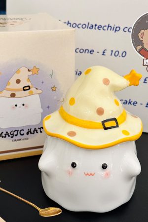 Charming Ceramic Graduation Mug for Girls, Stylish Ghost Design with Lid, Perfect Birthday Party Favor