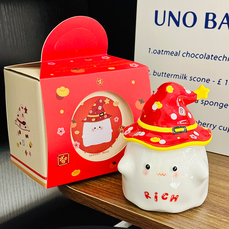 Charming Ceramic Graduation Mug for Girls, Stylish Ghost Design with Lid, Perfect Birthday Party Favor Charming Ceramic Graduation Mug for Girls, Stylish Ghost Design with Lid, Perfect Birthday Party Favor