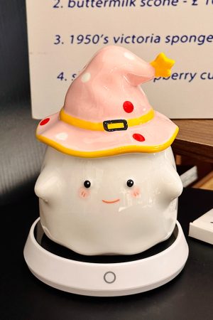 Charming Ceramic Graduation Mug for Girls, Stylish Ghost Design with Lid, Perfect Birthday Party Favor