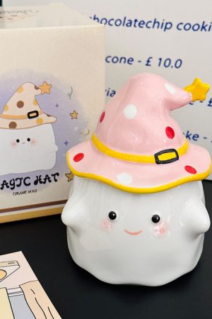 Charming Ceramic Graduation Mug for Girls, Stylish Ghost Design with Lid, Perfect Birthday Party Favor