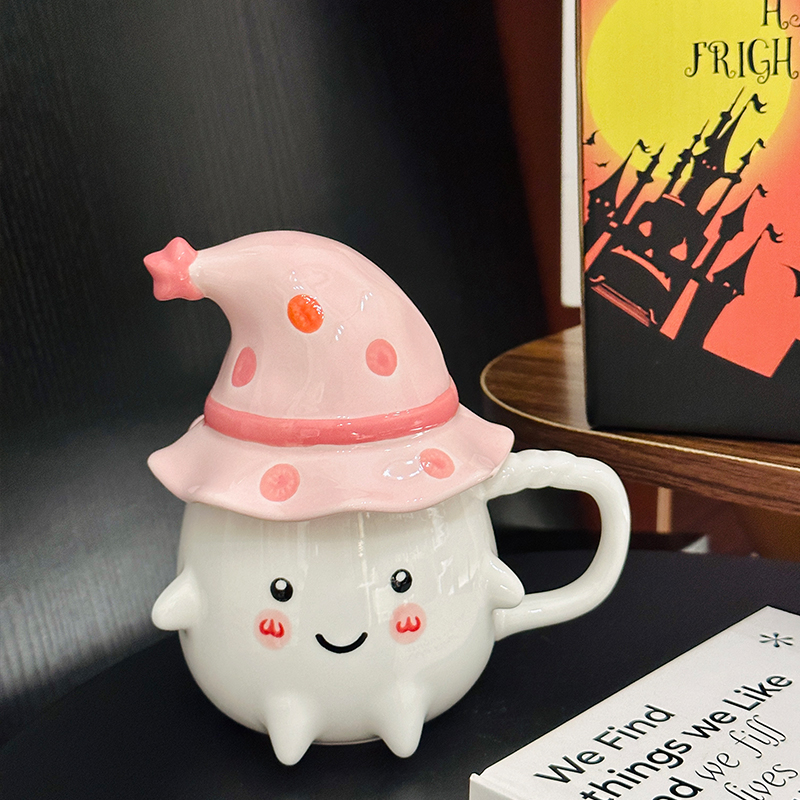 Charming Ceramic Graduation Mug for Girls, Stylish Ghost Design with Lid, Perfect Birthday Party Favor Charming Ceramic Graduation Mug for Girls, Stylish Ghost Design with Lid, Perfect Birthday Party Favor