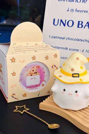 Charming Ceramic Graduation Mug for Girls, Stylish Ghost Design with Lid, Perfect Birthday Party Favor