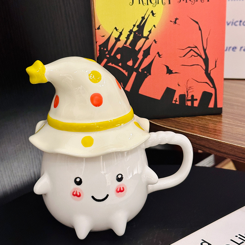 Charming Ceramic Graduation Mug for Girls, Stylish Ghost Design with Lid, Perfect Birthday Party Favor Charming Ceramic Graduation Mug for Girls, Stylish Ghost Design with Lid, Perfect Birthday Party Favor