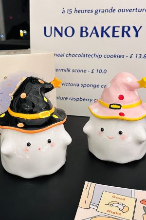 Charming Ceramic Graduation Mug for Girls, Stylish Ghost Design with Lid, Perfect Birthday Party Favor