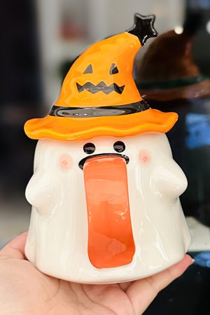 Charming Ceramic Graduation Mug for Girls, Stylish Ghost Design with Lid, Perfect Birthday Party Favor