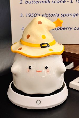 Charming Ceramic Graduation Mug for Girls, Stylish Ghost Design with Lid, Perfect Birthday Party Favor