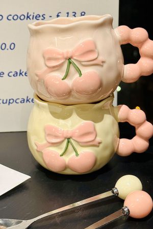 Charming Cherry Ceramic Mug with Underglaze Color, Embossed 3D Design - Unique Water Cup for Birthdays and Special Occasions