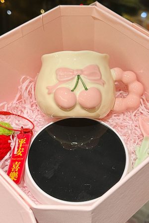 Charming Cherry Ceramic Mug with Underglaze Color, Embossed 3D Design - Unique Water Cup for Birthdays and Special Occasions