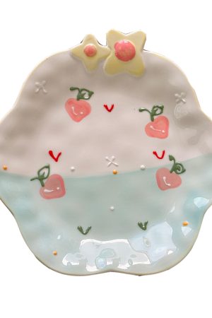 Charming Embossed Flower Dinnerware Set for Girls - Under-glaze Ceramic Yogurt Bowls and Plates, Cute Floral Design