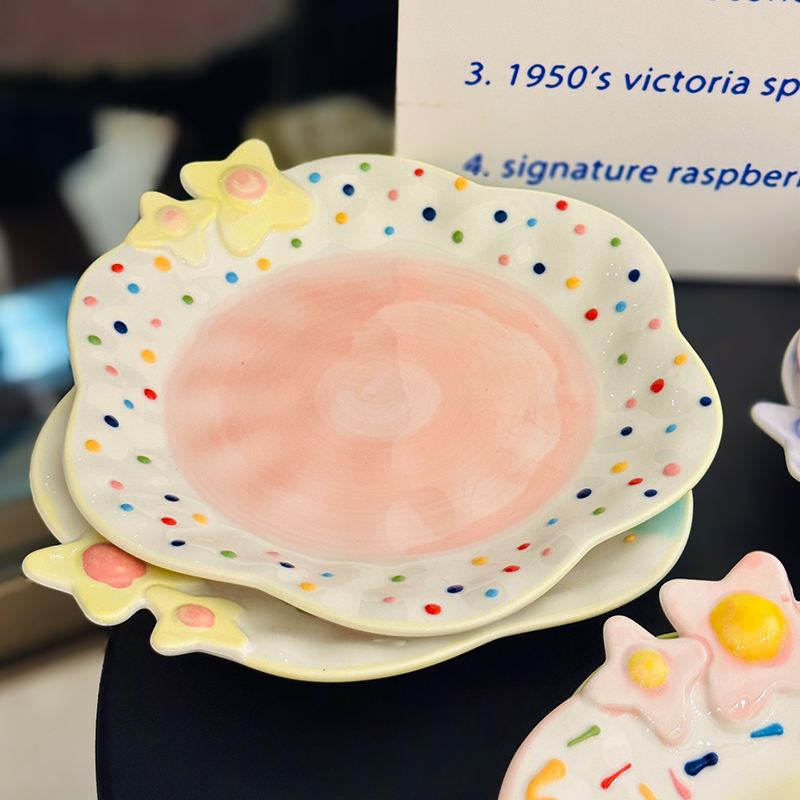 Charming Embossed Flower Dinnerware Set for Girls - Under-glaze Ceramic Yogurt Bowls and Plates, Cute Floral Design Charming Embossed Flower Dinnerware Set for Girls - Under-glaze Ceramic Yogurt Bowls and Plates, Cute Floral Design