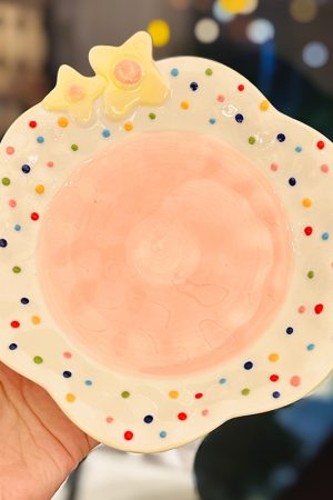 Charming Embossed Flower Dinnerware Set for Girls - Under-glaze Ceramic Yogurt Bowls and Plates, Cute Floral Design