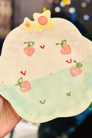 Charming Embossed Flower Dinnerware Set for Girls - Under-glaze Ceramic Yogurt Bowls and Plates, Cute Floral Design