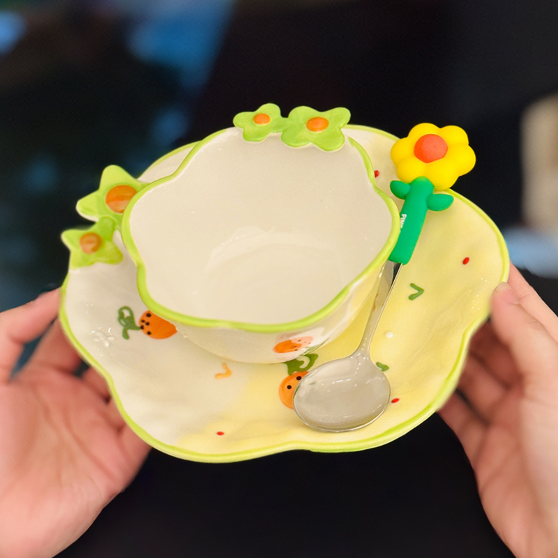 Charming Embossed Flower Dinnerware Set for Girls - Under-glaze Ceramic Yogurt Bowls and Plates, Cute Floral Design Charming Embossed Flower Dinnerware Set for Girls - Under-glaze Ceramic Yogurt Bowls and Plates, Cute Floral Design