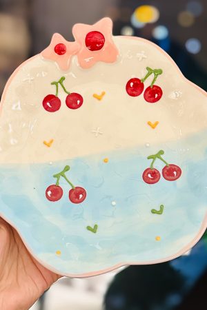 Charming Embossed Flower Dinnerware Set for Girls - Under-glaze Ceramic Yogurt Bowls and Plates, Cute Floral Design