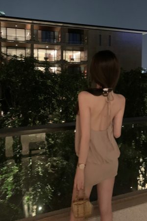 Charming Thai-Inspired Bodycon Dress for Women, Plunging Neckline, Tie Backless Design, Short Length, Trendy Summer Style