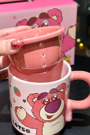 Charming Winnie the Pooh Ceramic Mug with Lid & Filter - Cute Water Separation Cup for Tea Brewing, Perfect for Office Use