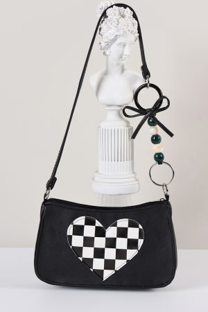 Checkered Heart-Shaped Crossbody Bag for Millennial Girls - Sweet Cool Design, 2023 Spring/Summer Style, High Quality