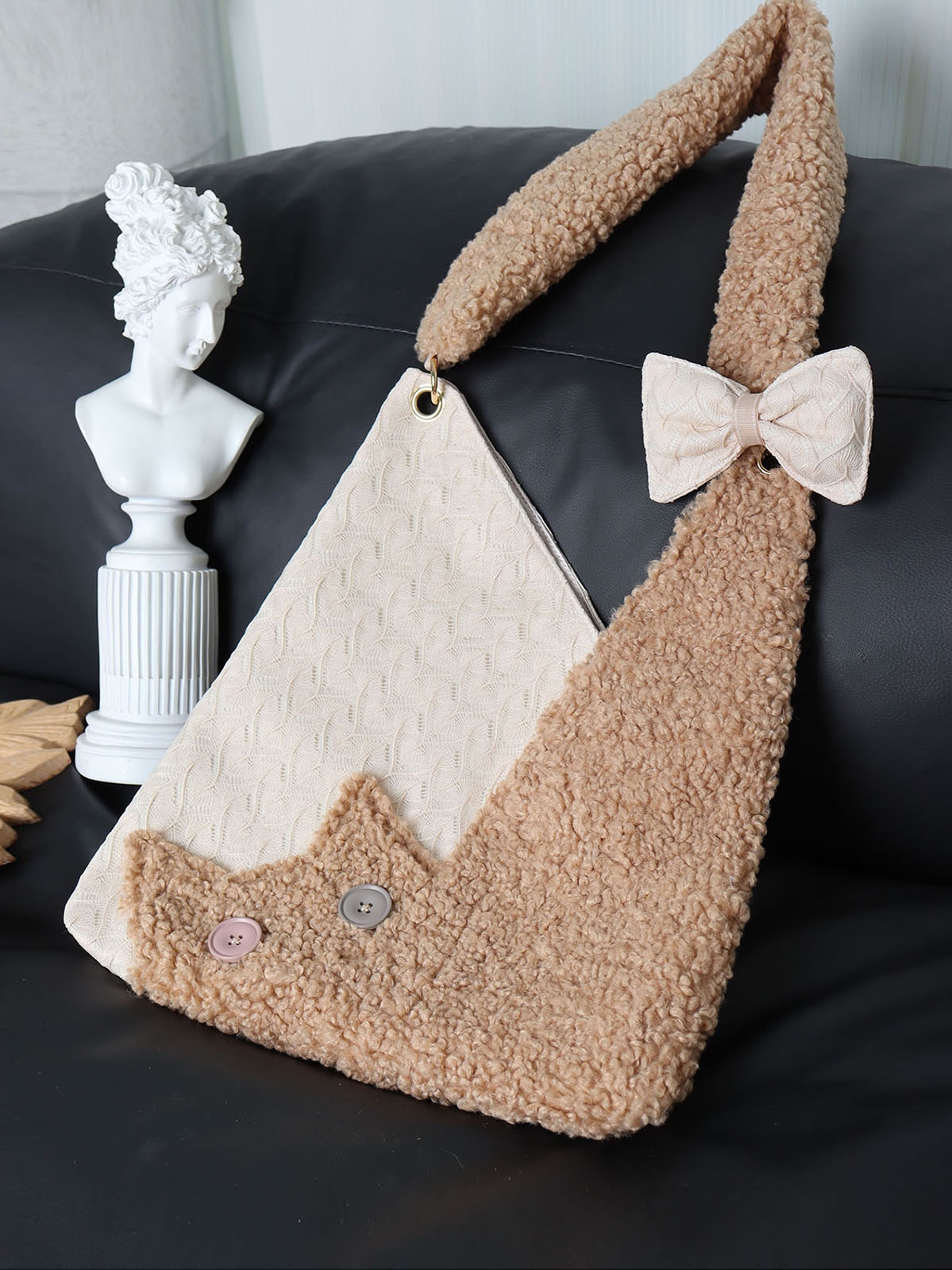 Checkered Plush Cat Shoulder Bag - Large Capacity Crossbody in Melard Forest Style - Cute Niche Design Checkered Plush Cat Shoulder Bag - Large Capacity Crossbody in Melard Forest Style - Cute Niche Design