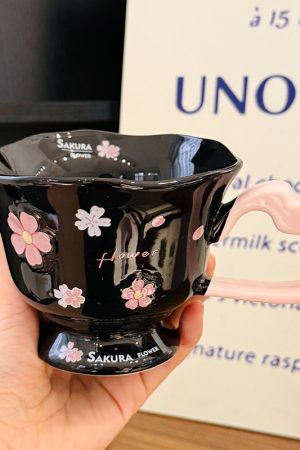 Cherry Blossom Ceramic Mug with Spoon - Aesthetic Coffee Cup for Girls, Perfect Office Gift or Valentine's Day Present