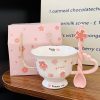 Cherry Blossom Ceramic Mug with Spoon - Aesthetic Coffee Cup for Girls, Perfect Office Gift or Valentine's Day Present