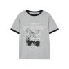 Cherry Print Color-Blocked Round Neck Loose Casual Summer Top - Gray White Multicolor Tee for Girls, Y2K Fashion Style