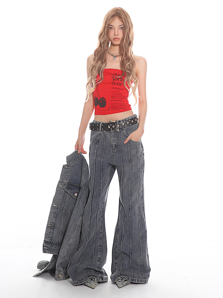 Cherry Red Summer Slim Fit Strapless Top - Vintage American Style for Women, Perfect for 90s and Y2K Fashion Cherry Red Summer Slim Fit Strapless Top - Vintage American Style for Women, Perfect for 90s and Y2K Fashion