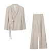 Chic Belted Suit Jacket and Wide-Leg Pants Two-Piece Set for Women - Spring Autumn Casual Outfit Trend