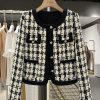 Chic Black and White Check Short Coat for Women - Stylish Blazer for Autumn and Winter 2024 Fashion