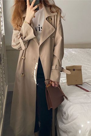 Chic Black Mid-Length Trench Coat for Women, 2024 British Style, Trendy Petite Fashion Outerwear