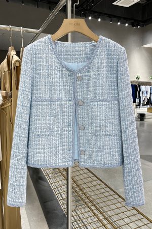 Chic Blue French-Style Short Jacket for Women â€“ Trendy Spring Autumn Streetwear Top 2025