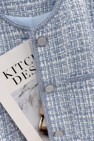 Chic Blue French-Style Short Jacket for Women – Trendy Spring Autumn Streetwear Top 2025