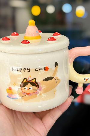 Chic Ceramic Water Cup - Cute Birthday Cake Design Coffee Mug Gift for Trendy Girls, Perfect Souvenir for Special Occasions